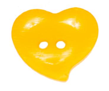 Kids button as heart made of plastic in dark yellow 13 mm 0,51 inch