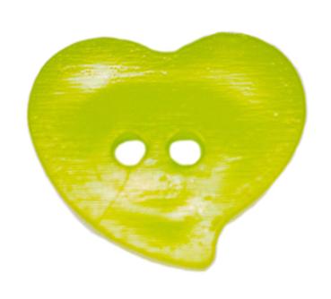 Kids button as heart made of plastic in green 13 mm 0,51 inch