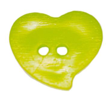 Kids button as heart made of plastic in green 13 mm 0,51 inch